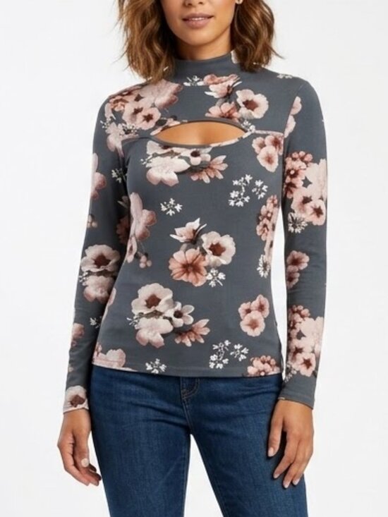 J for Justify Tops - J For Justify Goth Grunge Floral Chest Cutout Mock Neck Top L